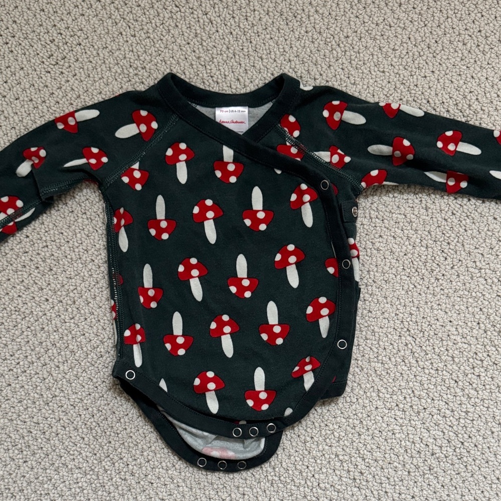 Hanna Andersson Red and Black Mushroom Bodysuit